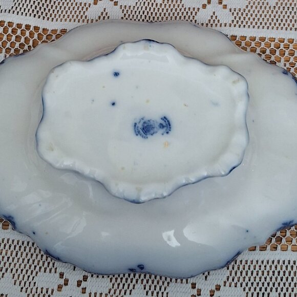 Antique Henry Alcock Manhattan Flow Blue Covered Vegetable Bowl - Picture 5 of 6